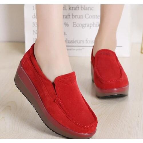 Fashion Autumn Spring Women Flats Shoes Platform Sneakers Shoes Woman Leather Suede Casual Shoes Slip On Flats Heels Creepers
