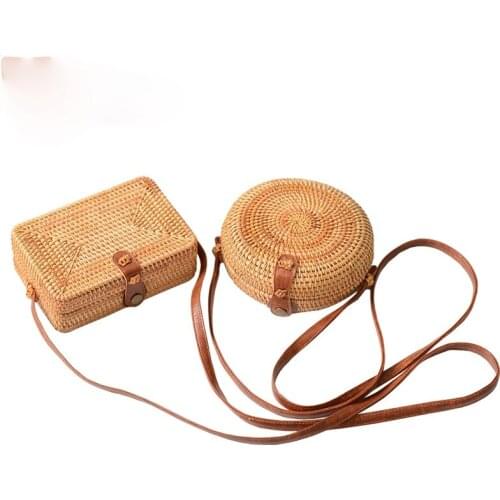 2021 Round Straw Bags For Women Summer Rattan Woven Beach Bag Handmade Weaving Crossbody Shoulder Bag Bohemia Handbag