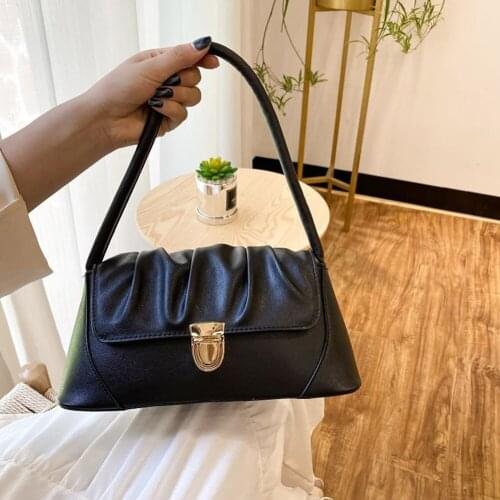 Fashion Pleated Women Handbag PU Leather Solid Color Small Underarm Shoulder Bags Female Casual Totes