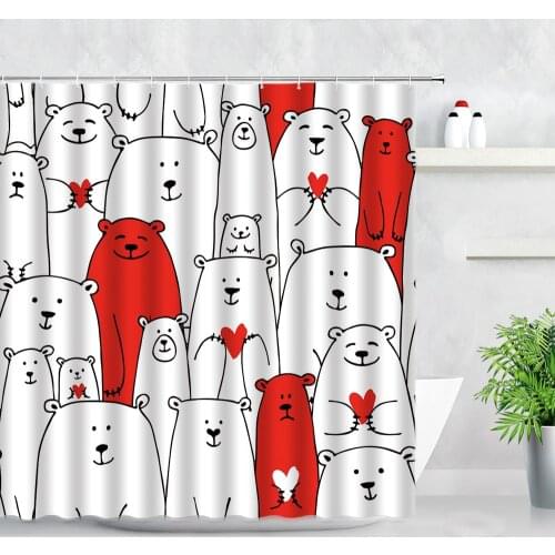Cartoon Hand Painted Polar Bear Shower Curtains Elephant Fox Owl Cat Print Children Bathroom Curtain Sets Bath Screen With Hooks