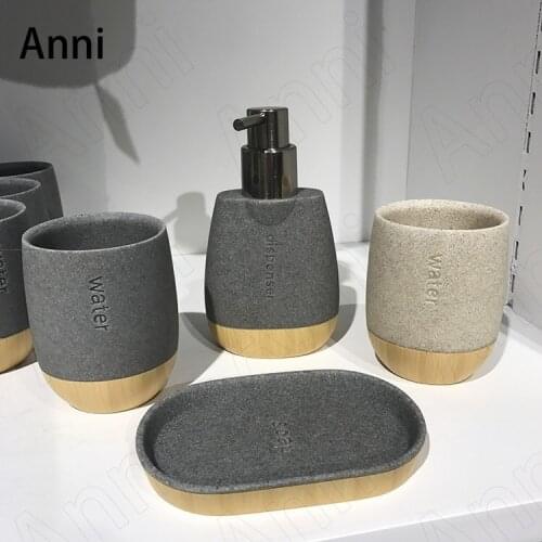 Creativity Simulation Stone Texture Bathroom Accessories Set Nordic Modern Resin Wood Grain Five Piece Set Shower Accessories