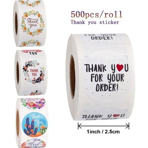 Qiduo 500pcs/roll Thank You Stickers Handmade Sticker Circle Stationery thank you order Christmas Gift Seal Labels Stationery