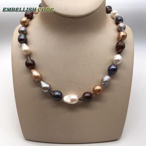 Normal Size Baroque Necklace Tissue Nucleated Flame Ball Pear Shape White Blue Gray Yellow Brown Color Natural Freshwater Pearls