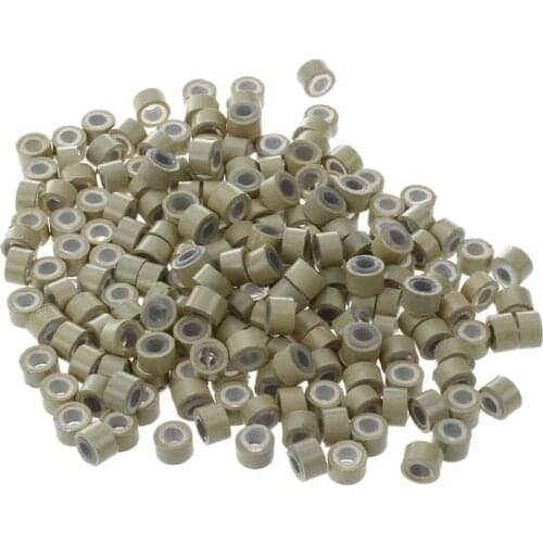 NEW-200 PCS 5mm Blonde Color Silicone Lined Micro Rings Links Beads Linkies For Hair Extensions