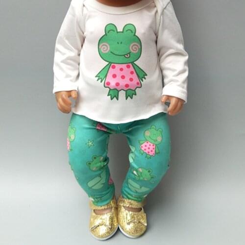 2019 new arrival doll clothes for 43cm Baby doll girl clothes pants set green frog for 18 inch doll spring clothes