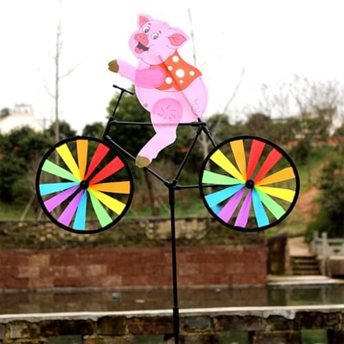NEW Vintage Bicycle Wind Spinner Metal Stake Piggy Riding Bicycle Windmill Decoration For Yard And Garden Decoration