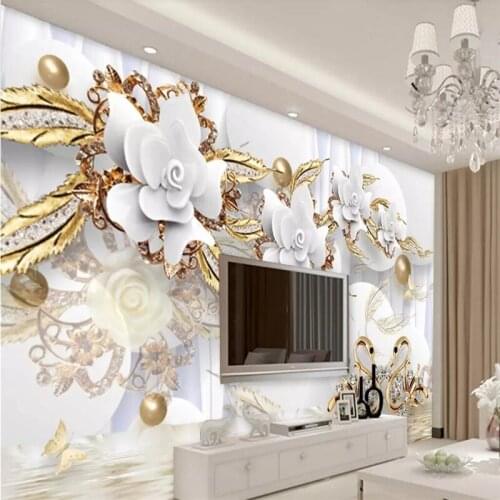 Beibehang Wallpaper custom wallpaper murals 3D circle luxury golden white flowers ball jewelry TV background Papel de parede