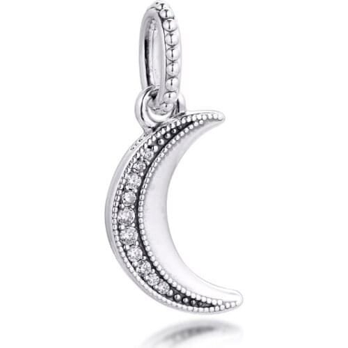 Fits Pandora Bracelets Real 925 Sterling Silver Sparkling Crescent Moon Pendant Charm Beads for Women Jewelry DIY Making Kralen