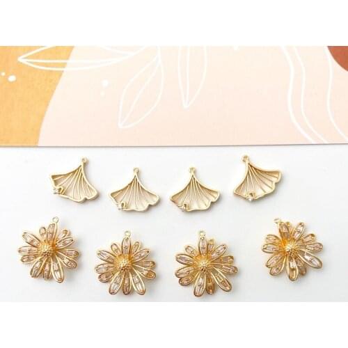 Copper-plated 18K real gold Mori series literary ginkgo leaf daisy flower pendant DIY merchandise materials