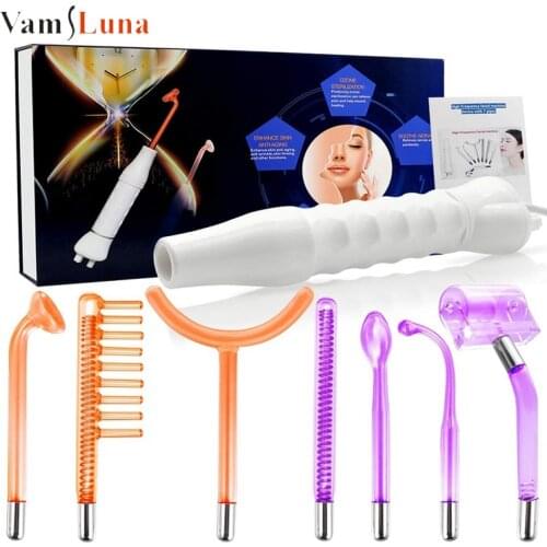 Portable Handheld High Frequency Facial Wand Skin Therapy Machine 7Pcs Neon & Argon Wands for Acne/Wrinkles Treatment