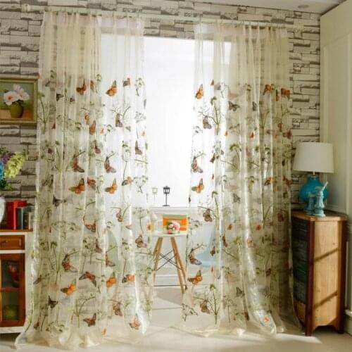 Butterfly Embroidered Sheer Curtain for Living Room Pastoral Rustic Luxury Organza Fabric Treatment Cortinas Tende wp229C