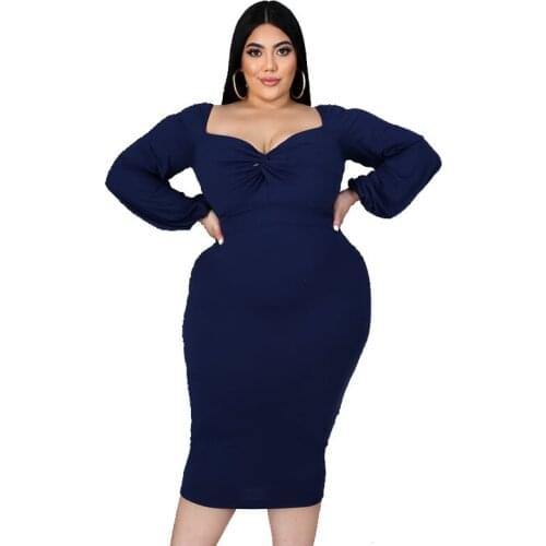 Plus Size Dresses for Women XL-5XL Party Dress Bodycon Long Sleeve Maxi Dresses V Neck Fall Winter Outfit Wholesale Dropshpping