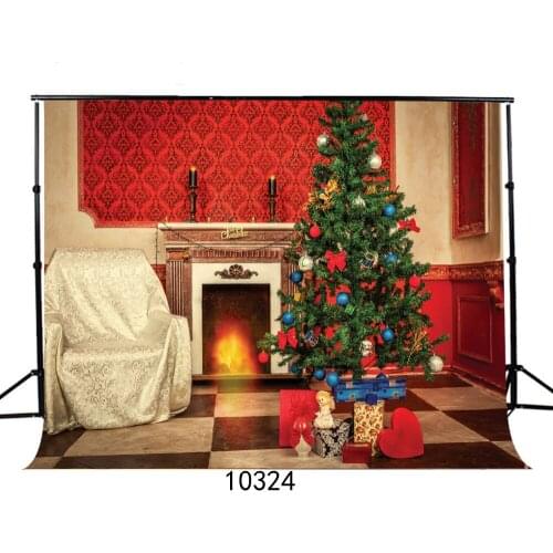 Christmas Gifts Fireplace Vinyl Backgrounds for Photography Computer Printed Photo Backdrops Photocall for Children Baby Party