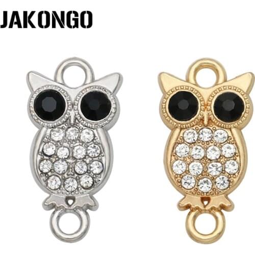 JAKONGO Gold Silver Color Crystal Owl Connectors For Jewelry Making Bracelet Jewelry Findings DIY Accessories 21x11mm 5pcs/lot