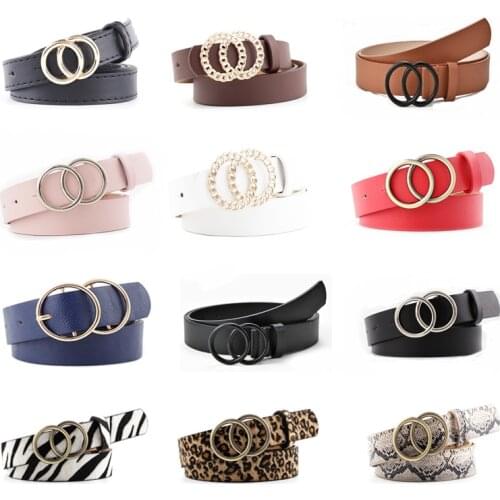 Styles Fashion Leather Women Belt Black Bronze Silver Double Round Buckle Accesories Overcoat Jeans Multicolor Waistband