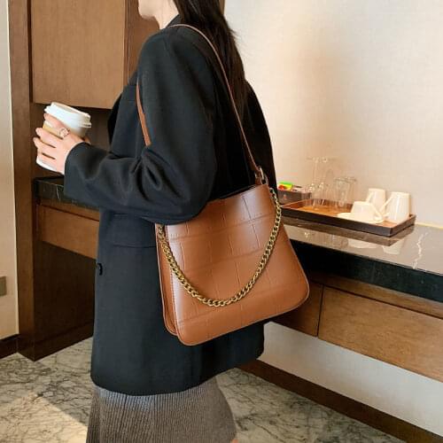 Tote Shoulder Bag Female Crossbody Bag Women Handbag Purse Designer Chain Fashion 2021 PU Leather Stone Pattern High Capacity