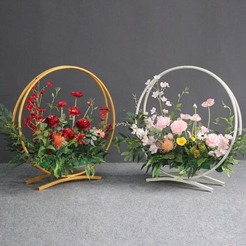 Wedding Props Wrought Iron Flower Basket Silk Flower Road Lead Wedding Hotel Table Flower Decoration Ceiling Ring Flower Basket
