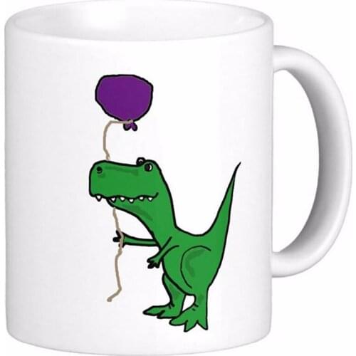 Funny Green Trex Dinosaur Holding Balloon White Coffee Mugs Tea Mug Customize Gift By LVSURE Ceramic Mug Travel Coffee Mugs