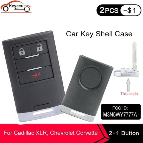 KEYECU Replacement Remote Car Key Shell Case Fob 2+1 Button for Cadillac XLR, Chevrolet Corvette FCC ID: M3N5WY7777A B106 Blade