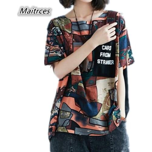 New spring round neck Pockets print tops half sleeve casual loose big size T-shirt summer women fashion tide tees female TX020