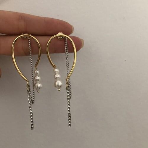 AENSOA Long Dangle Pearl Earrings for Women 2021 Fashion Metal Chain Pearl Tassel Drop Earring Vintage Gold Color Brincos Gift