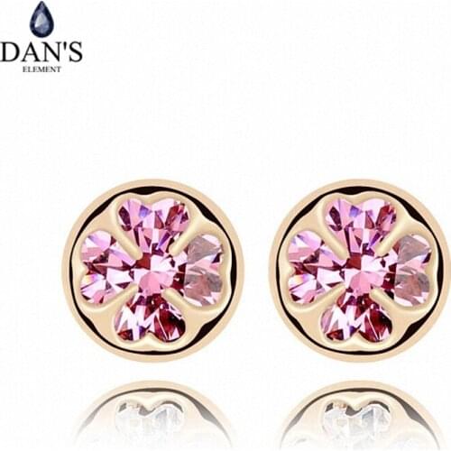 DANS ELEMENT 3 Colors Real Big Brand AAA Zirconia Micro Inlays Flower Stud Earrings for Women 92816pink