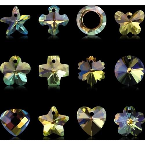 ZHUBI Shiny AB Color Austria Crystal Charms Pendant Beads 14mm Glass Loose Spacer For DIY Making Jewelry Needlework Accessories