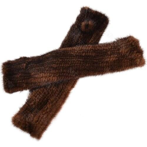 100% Genuine Real Mink Fur Fingerless Gloves 40cm for Women Knitted Natural Fur Gloves Warm Winter Mittens