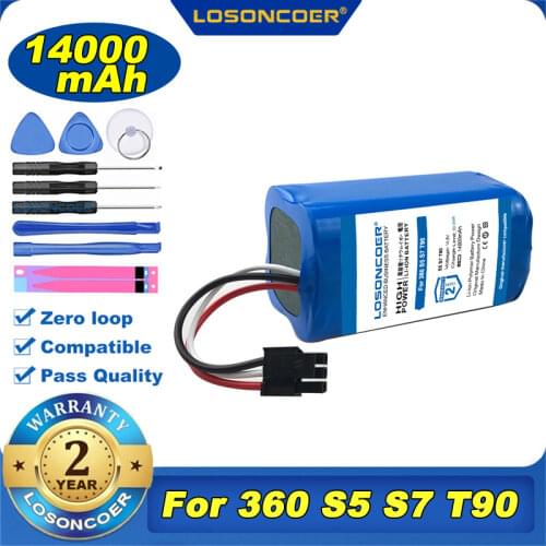 100% Original LOSONCOER Battery 3000mah Robot Vacuum Cleaner Battery For 360 S5 S7 T90 X90 Robotic Vacuum Cleaner Spare Parts