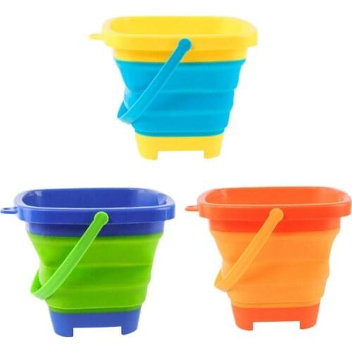 3PCS Foldable Bucket Foldable Pail Bucket Sand Buckets Silicone Collapsible Bucket for Kids Beach Play Camping 2L