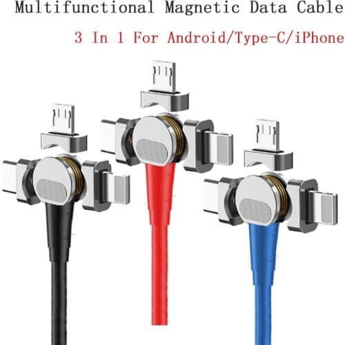 3 In 1 Multifunctional Magnetic Data Cable Type-C/Micro180 Degree Elbow Magnetic Charging Adapt Charger data Cable for phones