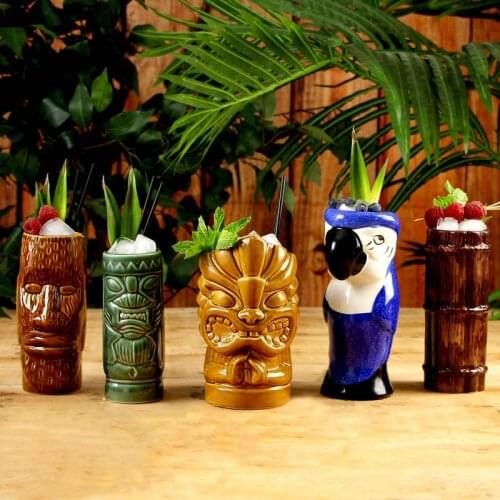5 Style Ceramic Tiki Mug 400ml Hawaii Face Tiki Cup with Handle Statue Tiki Cup Tumbler Wine Cup Cocktail Beer Warrior Drinkware