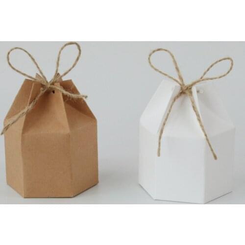 50pcs Kraft Paper Package Cardboard Box Lantern Hexagon Candy Box Favor And Gifts Wedding Christmas Valentines Party Supplies