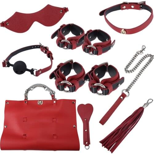 8PCs BDSM Adult Games PU Leather Handcuffs Strap Whip Rope Blindfold Restraints Bandage Couples Sex Toys for Women Kits Hot SM