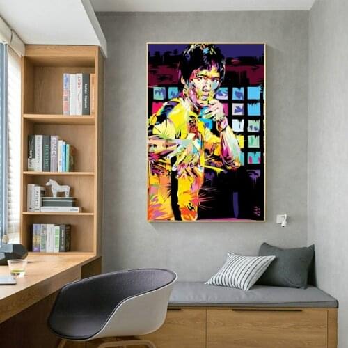 Abstract Bruce Lee Portrait Art Canvas Painting Posters and Prints Chinese Kung Fu Master Wall Art Picture for Living Room Decor