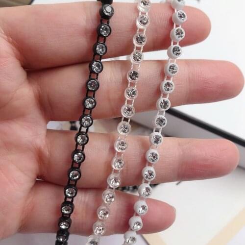 2.5-5Mm Diamond Chain Single Row Rhinestone Trims Wire Crystal Lace Hand-Sewn Handmade Diy Accessories Black White Rope Material