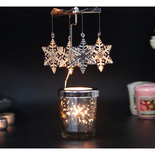 Behogar Candle Holder Elegant Rotary Spinning Candle Holder Stand Candlestick Candelabra for Home Christmas Party Decor Silver