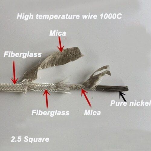 Free shipping 10M High temperature Fiberglass 2.5 square 1000degree Pure nickel fire-resistant wire 1000C