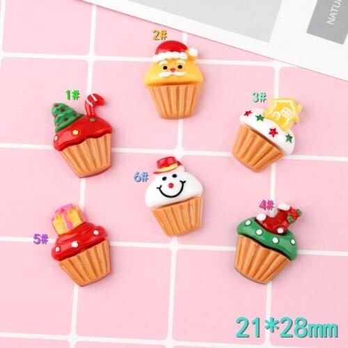 Free Shipping 10pcs 21*28mm Kawaii Christmas Style Food Cup Cakes Ice Cream Resin Cabochons Phone Shell Ornaments Decoration