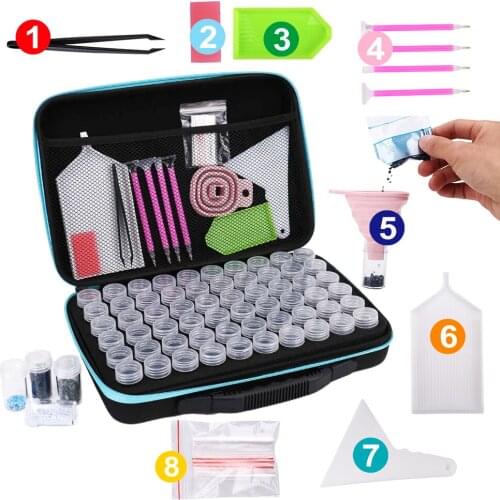 INNE 5D Diamond Painting Storage Box 30/60-Slot Container Zippered Case Handbag Jewelry Jar Mosaic Beads Handicraft Accessories