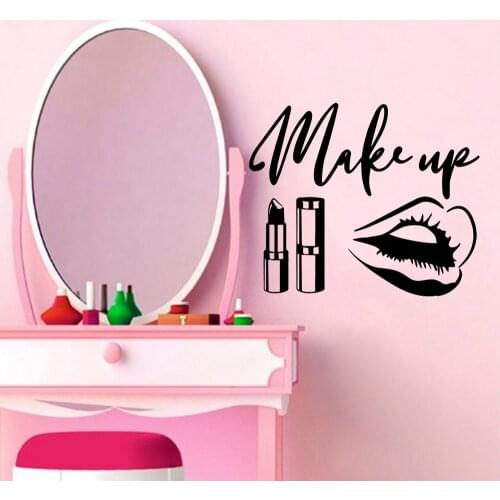 Fun Make Up Vinyl Wall Sticker Wallpaper For beauty salon Decor Wall Art Decal Girls bedroom decor adesivi da parete make up