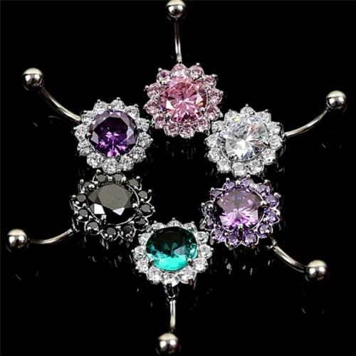 Crystal Belly Button Rings Body Piercing Stainless Steel Flower Petal Navel Piercing Nombril Pircing Navelpiercing