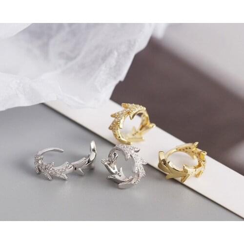 Zircon Leaf Round Earrings 925 Sterling Silver Earrings INS French Style Design Temperament Earrings Female Jewelry