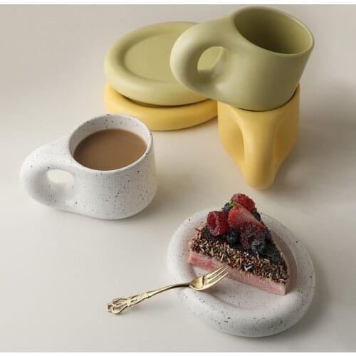 Creative Colorful Fat Ceramics Mugs with Saucer Coffee Mug Milk Tea Office Cups Drinkware the Best Birthday Gift for Friends