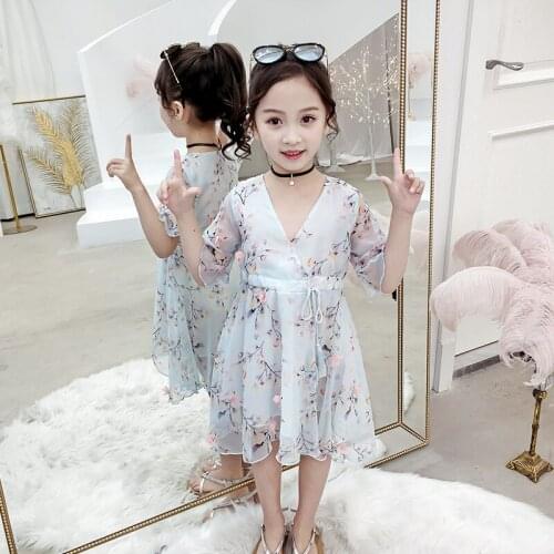Summer Beach Dresses for Girls Chiffon Floral Princess Dress Girls Costume Casual Teen Kids Girls Clothes 4 6 8 9 10 11 12 Years