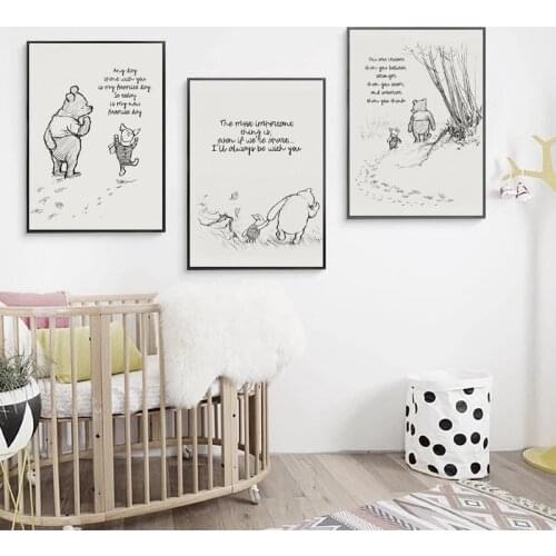 Little Bear Classic Cartoon Movie Canvas Painting Poster and Print Black White Modern Wall Art Picture Kids Room Home Decoration