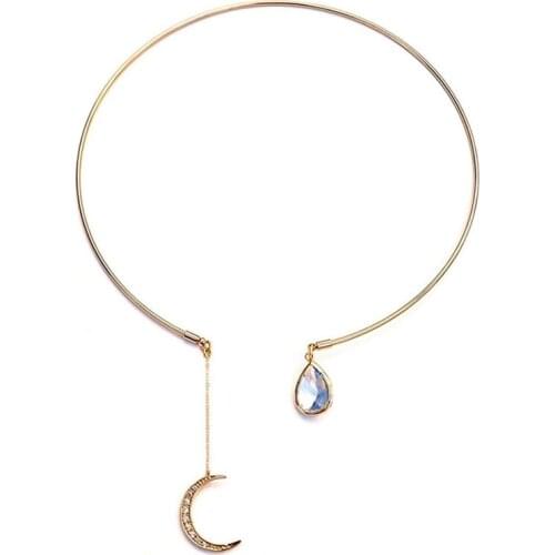Fashion Rhinestone Moon Pendant Necklaces Women Open Adjustable Gold Color Chains Crystal Necklaces Choker Jewelry