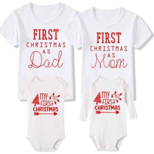 First Christmas as Dad and Mom White Tshirt My First Christmas Baby Bodysuit Matching Family Outfits Father Mother Baby Clothes