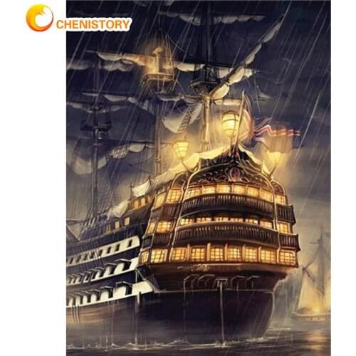 CHENISTORY Frame Painting By Number For Adults Acrylic Drawing Coloring By Numbers Boat Modern Wall Art Picture For Diy Gift