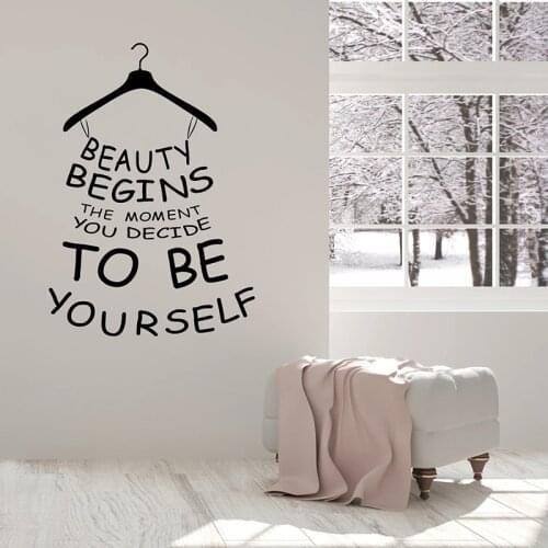 Shopping Wall Decal Begins Be Yourself Inspirational Quote Fashion Clothes Store Girls Bedroom Interior Decor Vinyl Sticker Q928